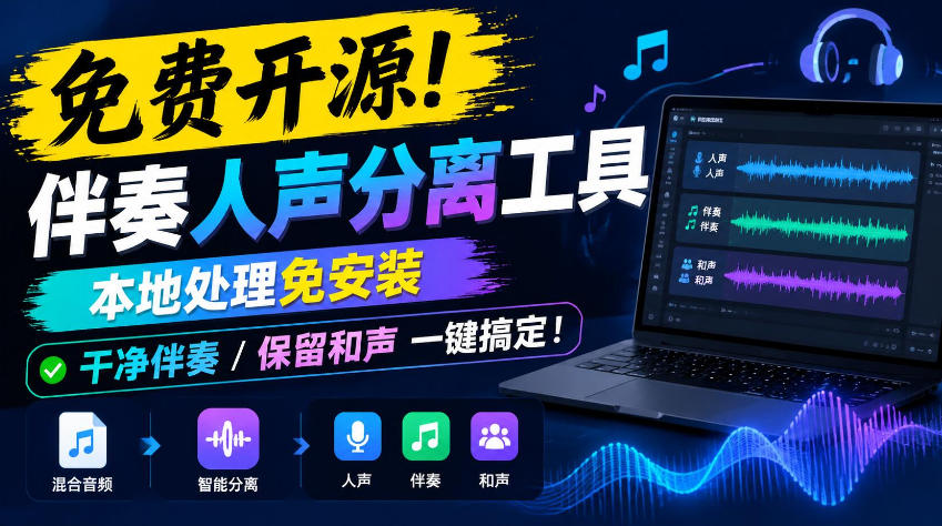 0c1e980337593f5a85e2f7d27006a3cb.jpeg 免费开源!伴奏人声分离工具,本地处理免安装,干净伴奏,保留和声一键搞定!