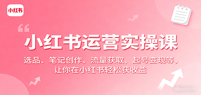 小红书运营实操课：选品、笔记创作、流量获取、起号变现等，让你在小红书轻松获收益-鼎铸网