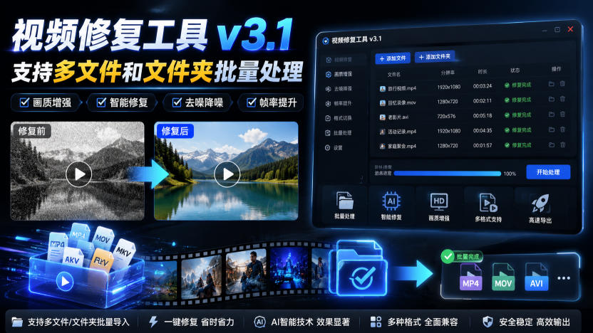 视频修复工具v3.1，支持多文件和文件夹批量处理-鼎铸网