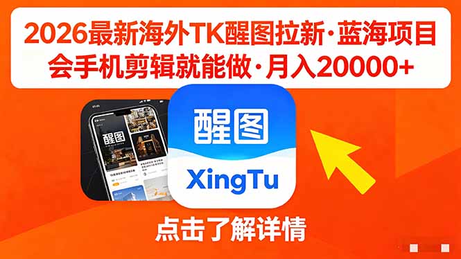 26年最新海外Tk醒图拉新,蓝海项目,会手机剪辑就可以做,月入20000+-鼎铸网
