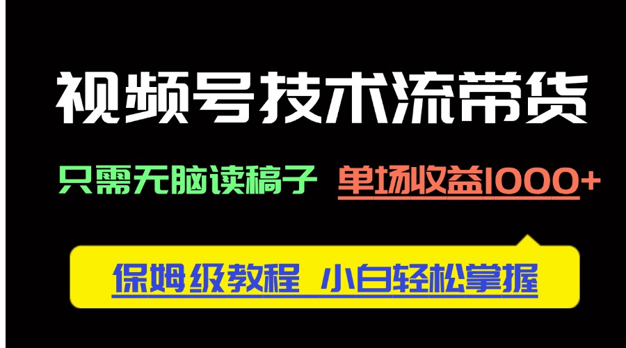 视频号技术流带货，只需无脑读稿子，单场收益1000+ 保姆级教程，小白轻…-鼎铸网