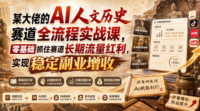 某大佬的AI人文历史赛道全流程实战课，零基础抓住赛道长期流量红利，实现稳定副业增收-鼎铸网