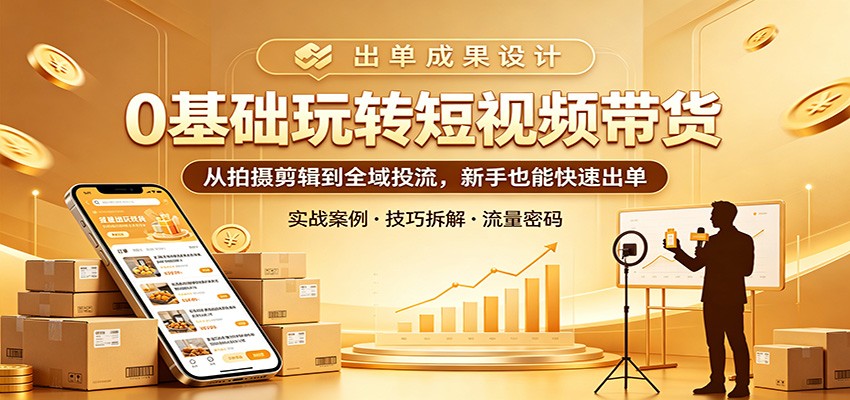 0基础玩转短视频带货:从拍摄剪辑到全域投流,新手也能快速出单-鼎铸网