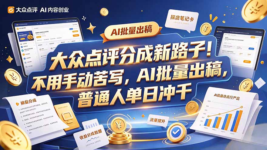 大众点评副业新玩法，工具提效解放双手，批量做笔记，单日可破千-鼎铸网