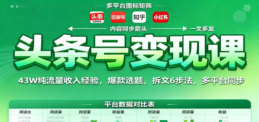 头条号变现课：43W纯流量收入经验，爆款选题，拆文6步法，多平台同步-鼎铸网