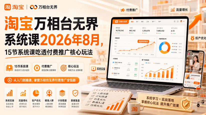 0e032ffbeb779c8df66dc78469826913.jpeg 淘宝万相台无界系统课2026年8月,15节系统课吃透付费推广核心玩法