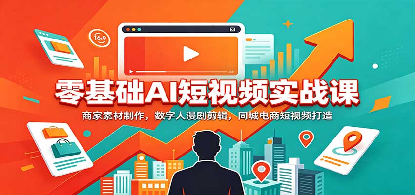 零基础AI短视频实战课:商家素材制作,数字人漫剧剪辑,同城电商短视频打造-鼎铸网