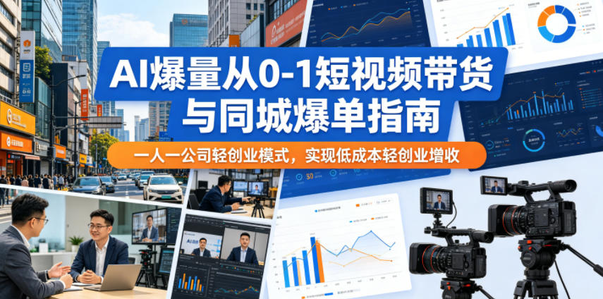 AI爆量从0-1短视频带货与同城爆单指南,一人一公司轻创业模式,实现低成本轻创业增收-鼎铸网