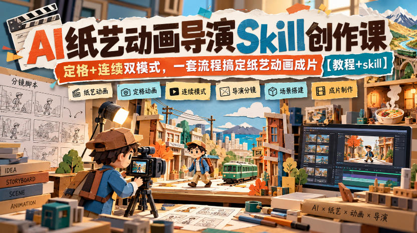 AI纸艺动画导演Skill创作课｜定格+连续双模式，一套流程搞定纸艺动画成片【教程+skill】-鼎铸网