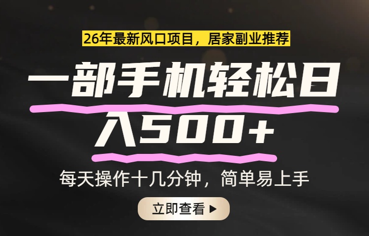 26年居家副业首选，一部手机轻松日入500+，长期稳定可做-鼎铸网