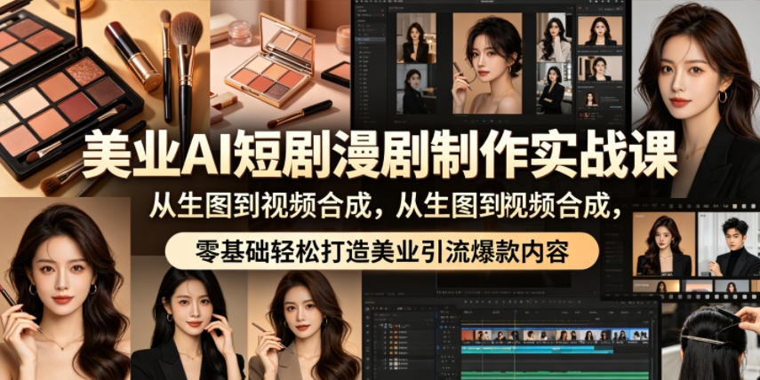 美业AI短剧漫剧制作实战课,从生图到视频合成,零基础轻松打造美业引流爆款内容-鼎铸网