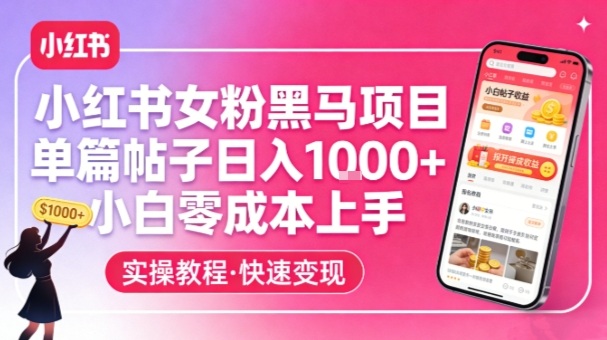 1008b16244efba0249b4ced202948ad4.jpeg 小红书女粉黑马项目,单篇帖子日入1k+,小白零成本上手
