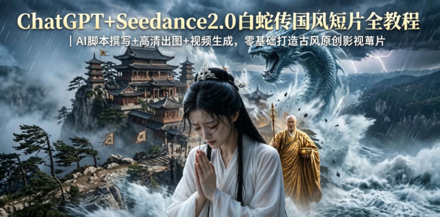 ChatGPT+Seedance2.0白蛇传国风短片全教程|AI脚本撰写+高清出图+视频生成,零基础打造古风原创影视短片-鼎铸网