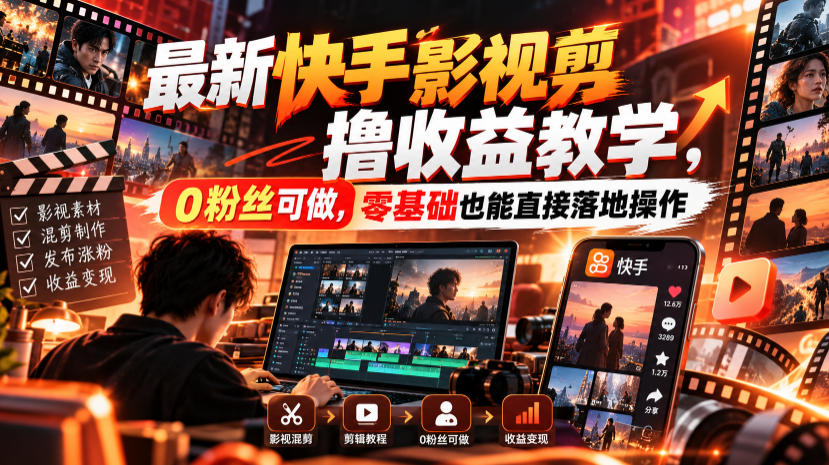 最新快手影视混剪撸收益教学，0粉丝可做，零基础也能直接落地操作-鼎铸网