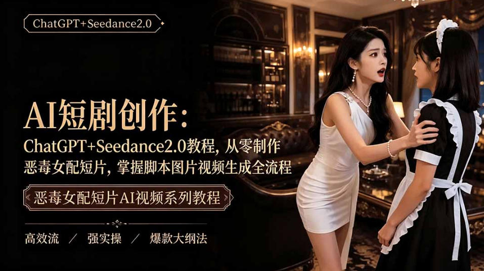 1153c8583e98573f9da78e9ae131ea2d.jpeg AI短剧从零创作实战课|ChatGPT脚本撰写+Seedance2.0视频生成,恶毒女配短剧全流程教程