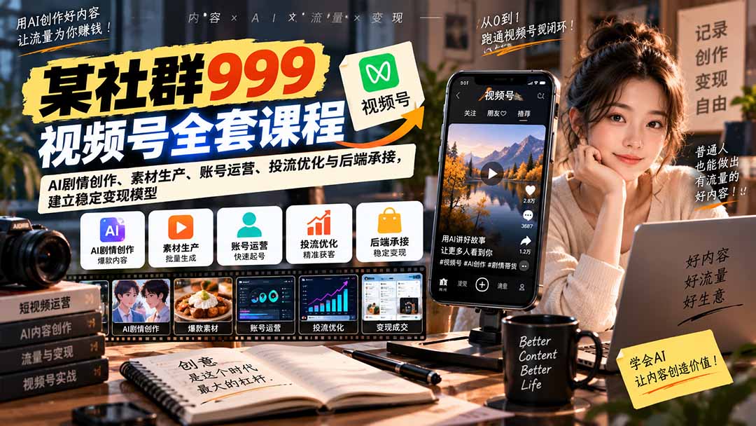 1154b128e8166af6399792258cfaeb5d.jpeg 【无水印】某社群999视频号全套课程:AI剧情创作、素材生产、账号运营、投流优化与后端承接,建立稳定变现模型
