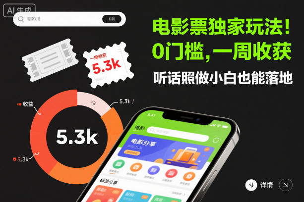 电影票独家玩法！0门槛，一周收获5.3k，听话照做小白也能落地【揭秘】-鼎铸网