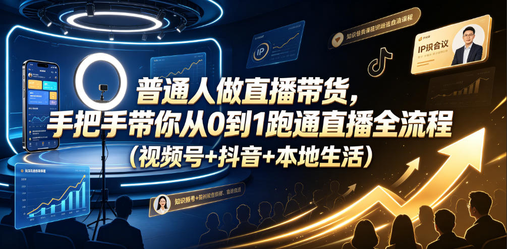 普通人做直播带货，手把手带你从0到1跑通直播全流程(视频号+抖音+本地生活)-鼎铸网