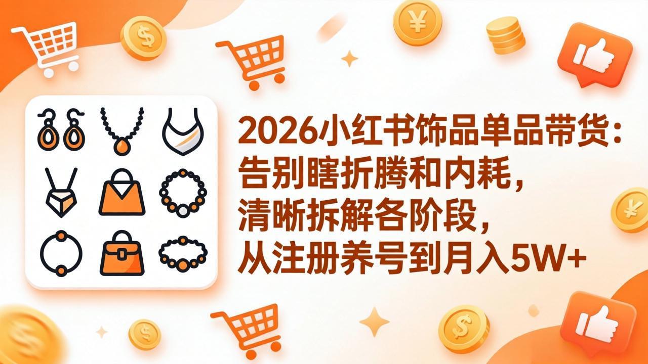 2026小红书饰品单品带货:告别瞎折腾和内耗,清晰拆解各阶段,从注册养号到月入5W+-鼎铸网
