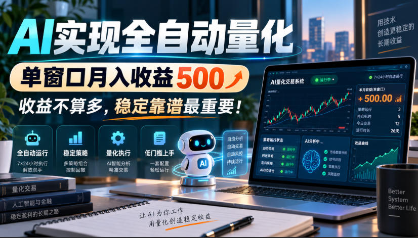 AI实现全自动量化，单窗口月入收益500，收益不算多，稳定靠谱最重要！【揭秘】-鼎铸网