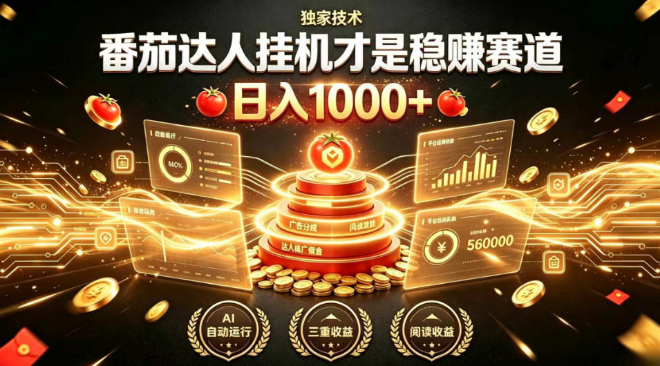 别再瞎找副业！番茄达人挂G才是稳賺赛道，日入1000+，全程傻瓜式操作，可矩阵放大【揭秘】-鼎铸网