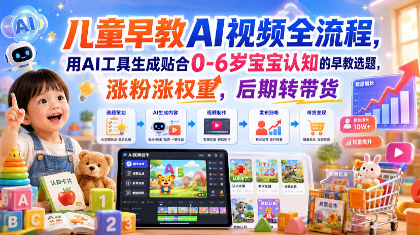 12adfe0feb210030f6f0726a18fb9ab1.jpeg 儿童早教AI视频全流程,用AI工具生成贴合0-6岁宝宝认知的早教选题,涨粉涨权重,后期转带货