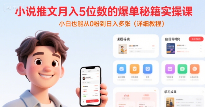 小说推文月入5位数的爆单秘籍实操课，，小白也能从0粉到日入多张(详细教程)-鼎铸网