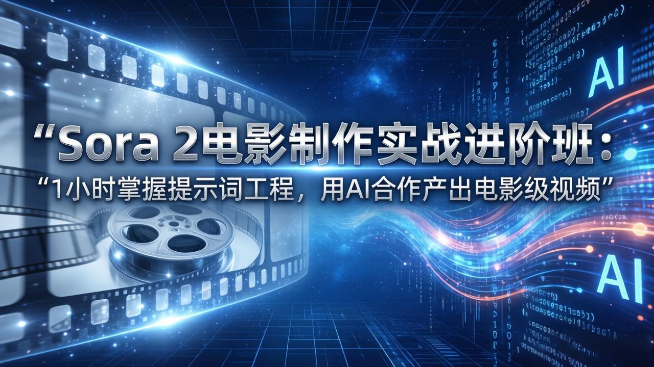 12ce884f4b53607bbcd909e1e510b9f9.jpeg Sora 2电影制作实战进阶班:1小时掌握提示词工程,用AI合作产出电影级视频