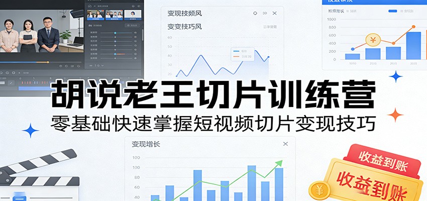 胡说老王切片训练营,零基础快速掌握短视频切片变现技巧-鼎铸网