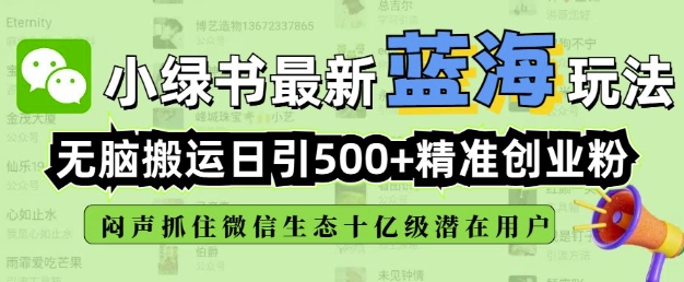 小绿书无脑搬运引流,全自动日引500精准创业粉,微信生态内又一个闷声发财的机会-鼎铸网