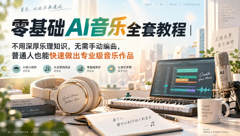 零基础AI音乐全套教程｜不用深厚乐理知识，无需手动编曲，普通人也能快速做出专业级音乐作品-鼎铸网