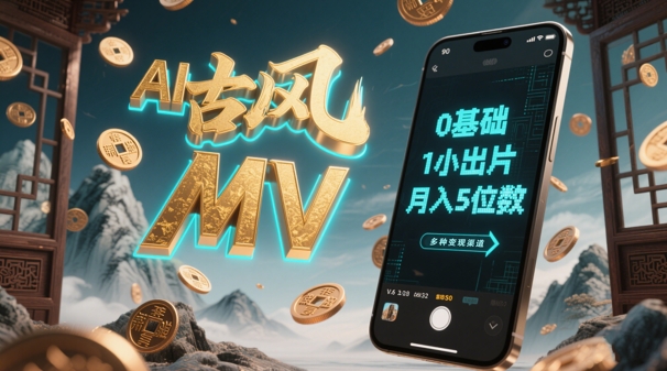 AI一键生成古风音乐MV，0剪辑基础1小时出片，多种变现渠道，一部手机月入5位数-鼎铸网