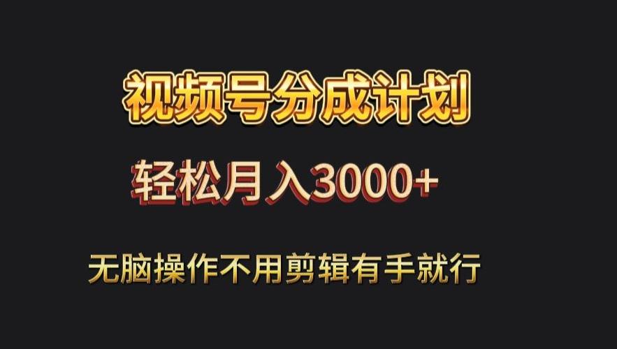 视频号流量分成，不用剪辑，有手就行，轻松月入2000+-鼎铸网