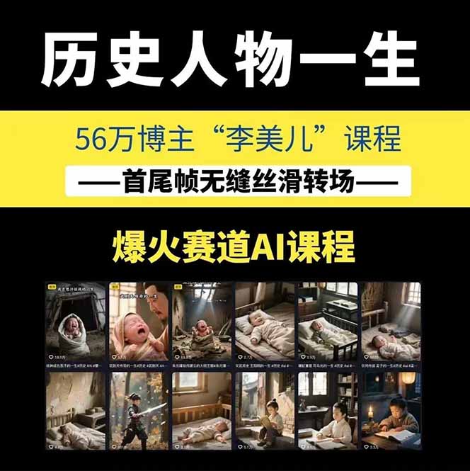 AI历史人物赛道课程，2个月涨粉56万，含伙伴计划与收徒运营策略