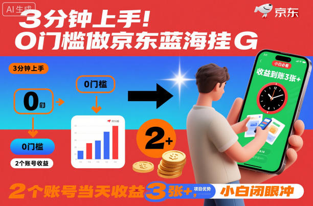 1461c4e68621aa7673fd04863898af66.jpeg 3分钟上手!0门槛做京东蓝海全自动掘金,2个账号当天收益3张+,小白闭眼冲【揭秘】