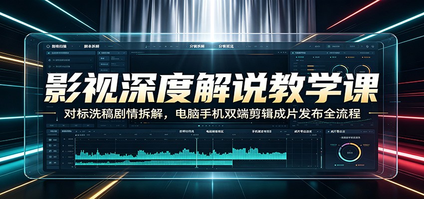 影视深度解说教学课：对标洗稿剧情拆解，电脑手机双端剪辑成片发布全流程-鼎铸网