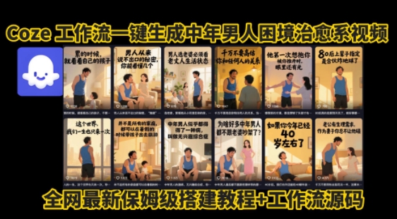 14a4728459c094f7571f5eb5e382839c.jpeg coze工作流一键生成”中年男人困境扎心高涨粉高播放量图文视频”保姆级拆解教程,无需剪辑,无需拍摄写文案