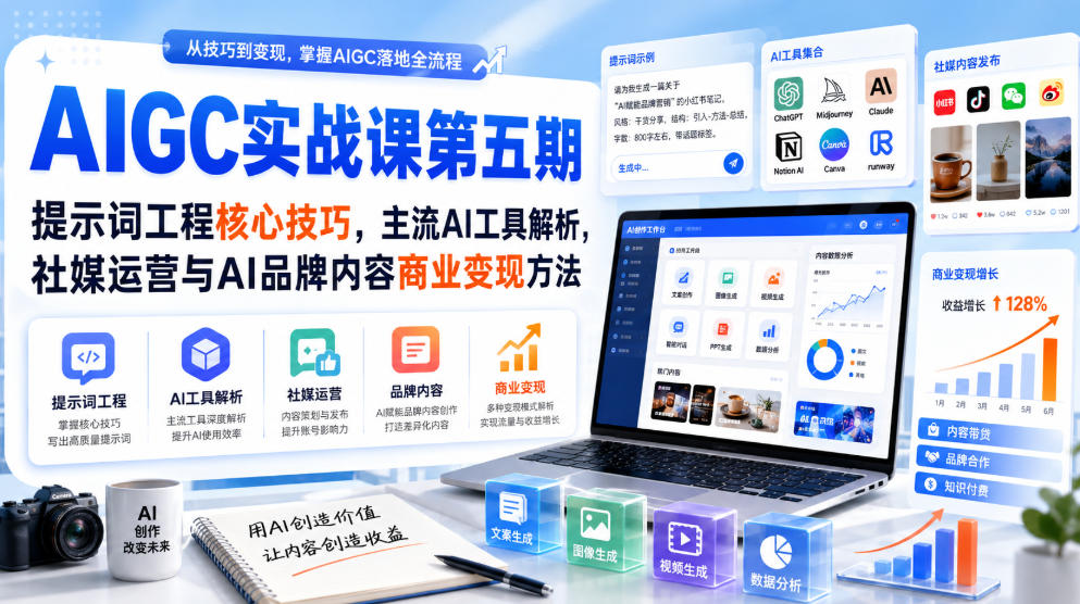 14cff112dda8921957d1acf3f3815c08.jpeg 刺猬星球·AIGC实战课第五期,提示词工程核心技巧,主流AI工具解析,社媒运营与AI品牌内容商业变现方法