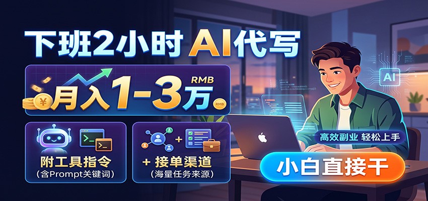 下班2小时AI代写，月入1-3万，附工具指令+接单渠道，小白直接干-鼎铸网