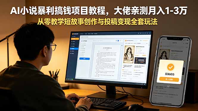 AI小说暴利搞钱项目教程，大佬亲测月入1-3万，从零教学短故事创作与投稿变现全套玩法-鼎铸网