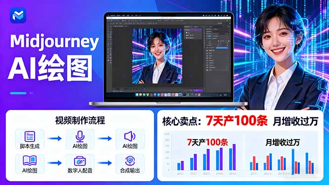 159b5e201e1e558781ca65bba4adad57.jpeg AI绘图照片开口说话视频制作:Midjourney+数字人,7天产100条月增收过万