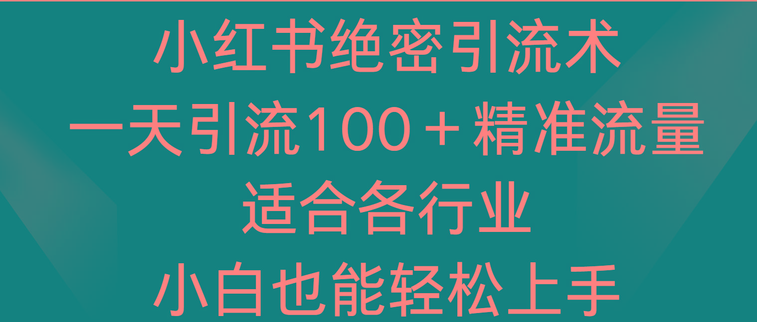 小红书绝密引流术，一天引流100＋精准流量，适合各个行业，小白也能轻松上手-鼎铸网