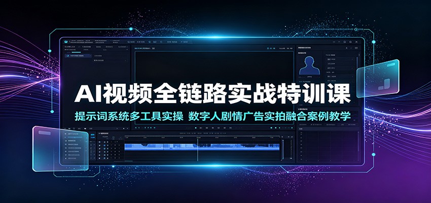 AI视频全链路实战特训课：提示词系统多工具实操，数字人剧情广告实拍融合案例教学-鼎铸网