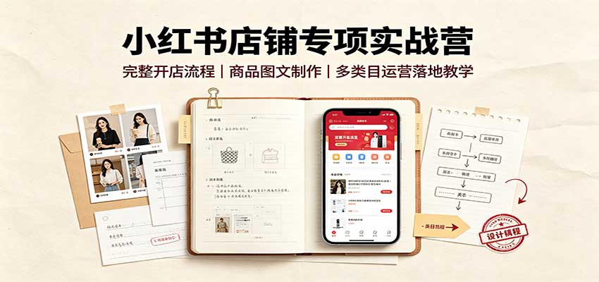 小红书店铺专项实战营：完整开店流程，商品图文制作，多类目运营落地教学-鼎铸网