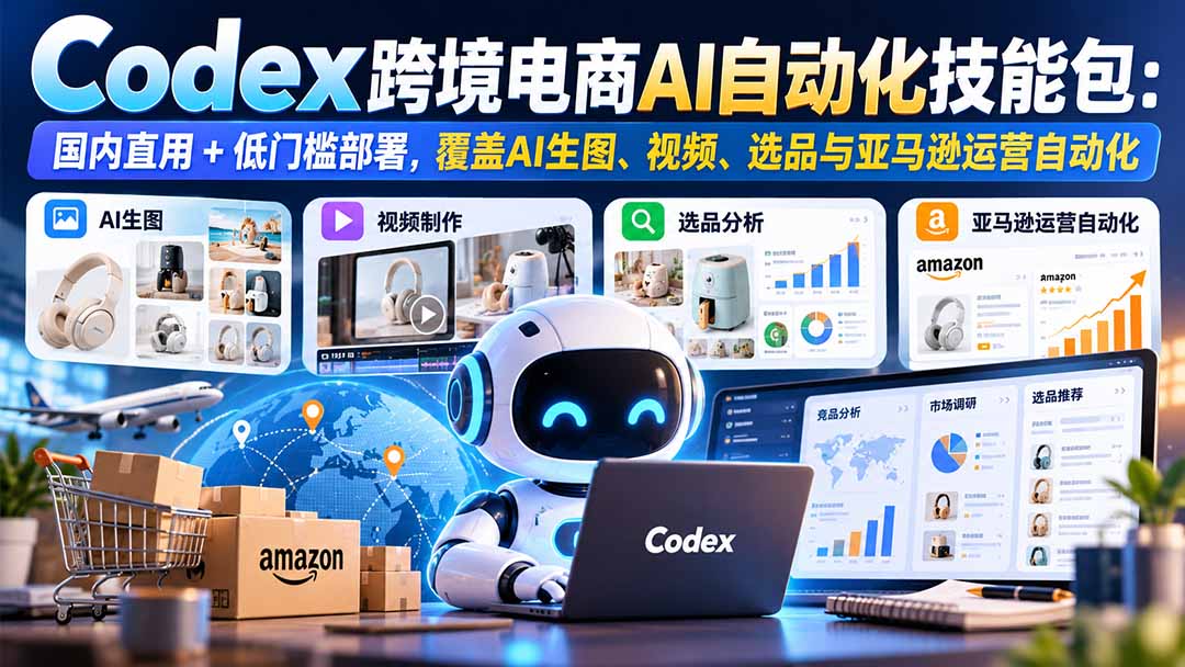【无水印】Codex跨境电商AI自动化技能包：国内直用+低门槛部署，覆盖AI生图、视频、选品与亚马逊运营自动化-鼎铸网
