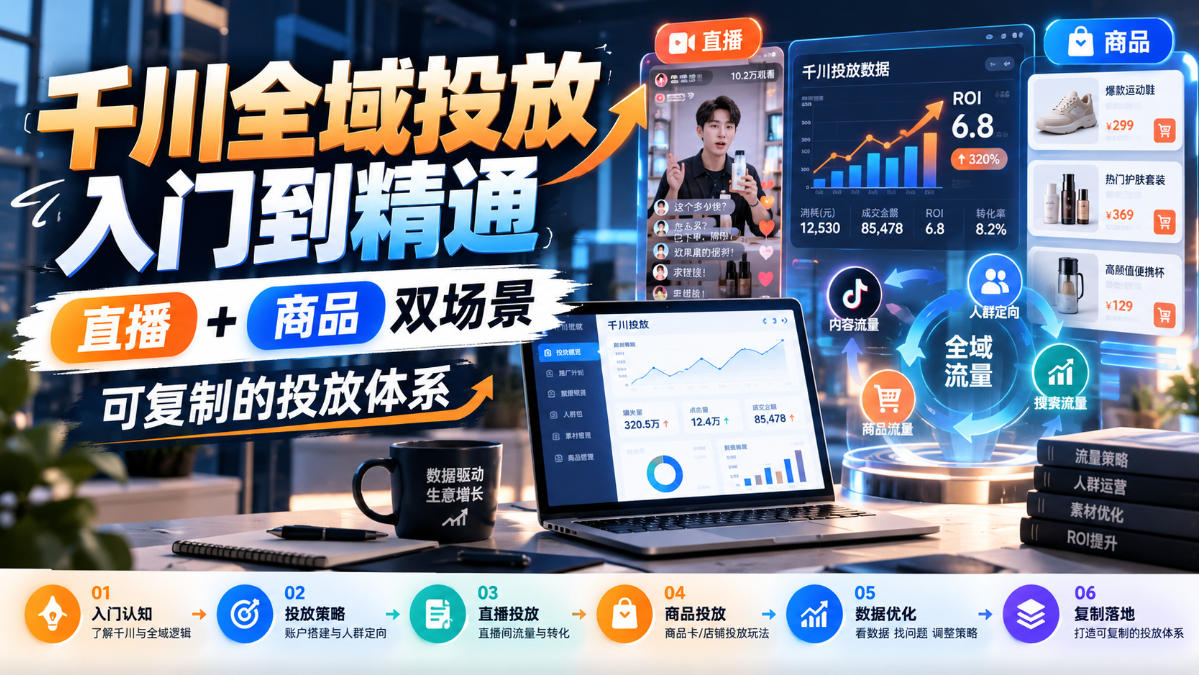 千川全域投放入门到精通，直播+商品双场景，可复制的投放体系-鼎铸网