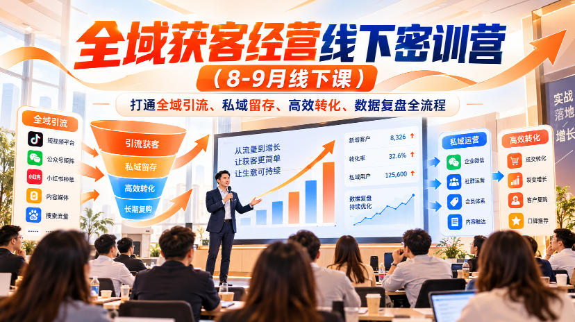全域获客经营线下密训营(8-9月线下课),打通全域引流、私域留存、高效转化、数据复盘全流程-鼎铸网