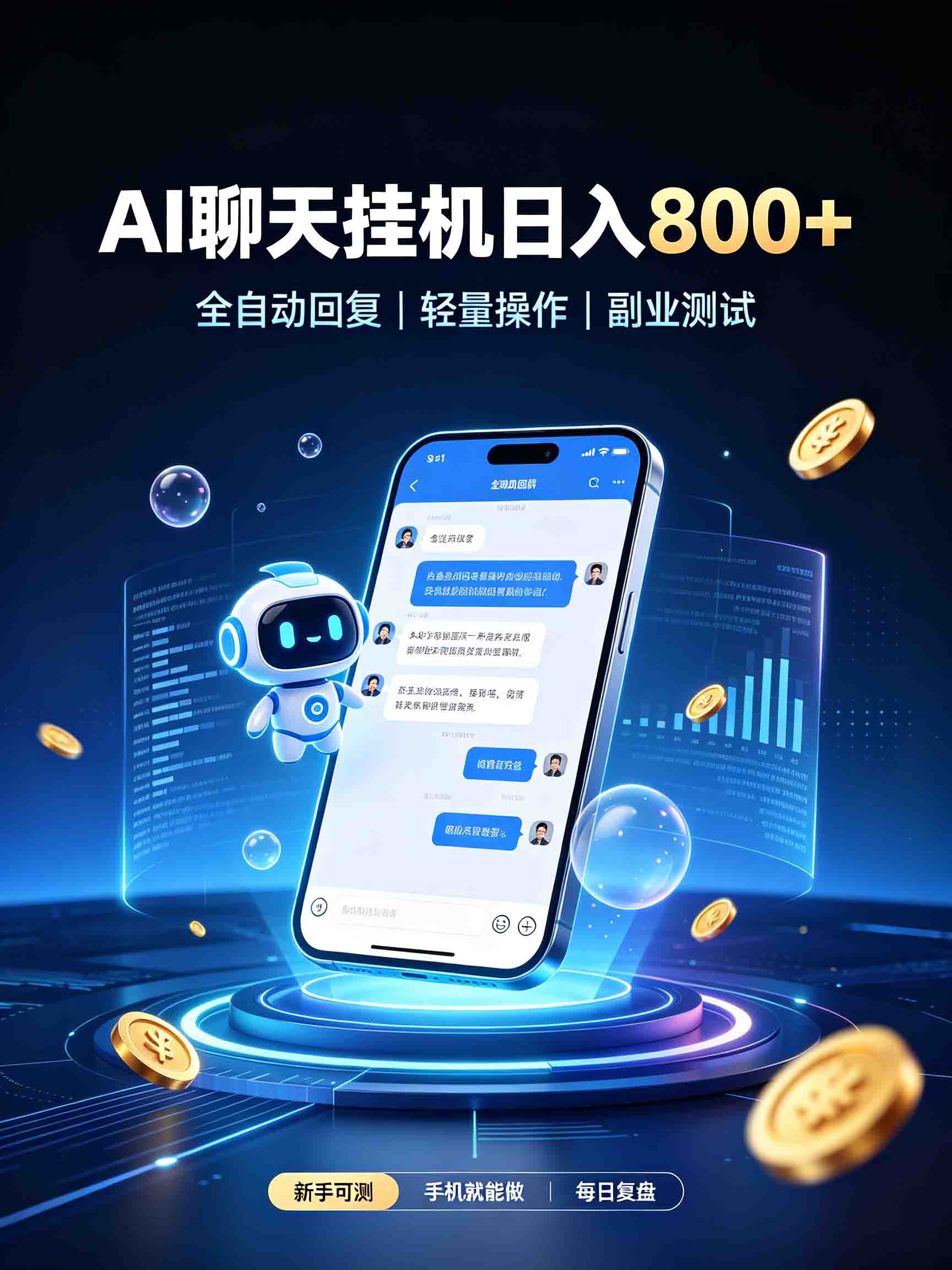AI聊天挂机，日入800+，适用个人副业，工作室矩阵操作-鼎铸网