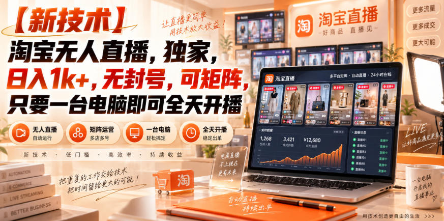 172699173aa7d8156a68736da6811542.jpeg 【独家新技术】淘宝无人直播,日入1k+,无封号,可矩阵,只要一台电脑即可全天开播【揭秘】