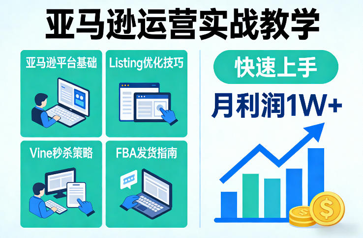 17409b51fe81169bebc8d012f411fe0f.jpeg 亚马逊运营实战教学,亚马逊平台+Listing优化+Vine秒杀+FBA发货等,快速上手,实现店铺月利润1W